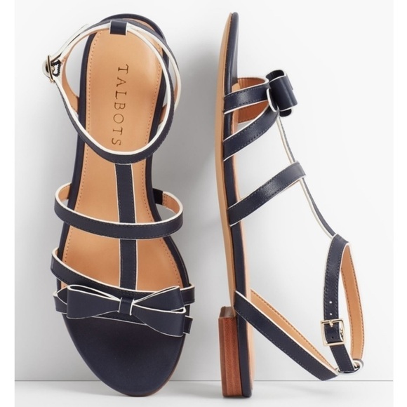 Talbots sz 7 Keri bow white vachetta leather strappy bow sandals - Picture 13 of 15